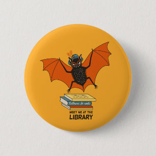 Lezende vleermuis Whimsical bibliothecaris met b Ronde Button 5,7 Cm
