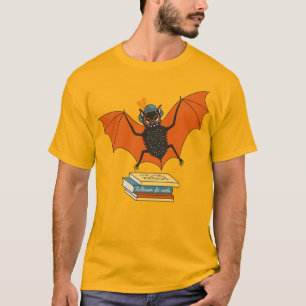 Lezende vleermuis   Whimsical bibliothecaris met b T-shirt
