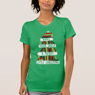 Lezers en boekovers met kerstboom t-shirt