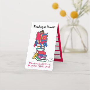 Lezing superheld jongen twee weken lezen uitdaging klantenkaartje