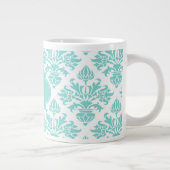 Lg Aqua Floral Damask 3 Aqua Quatrefoil Monogram Extra Grote Mok (Rechts)