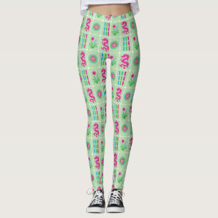 LG Mahjong Tegels #4 Roze Groen Capri Blauw Lt Gro Leggings