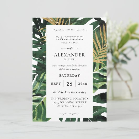 LG Tropisch palm Leaf Gold 1 Weddenschap Kaart (Staand voorkant)