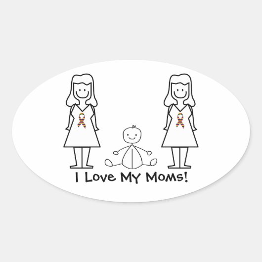  LGBT 2 Moeders & Baby Ovale Sticker (Voorkant)