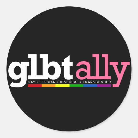 LGBT Ally Ronde Zwarte Sticker (Voorkant)