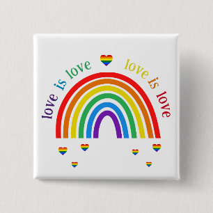 LGBT Button Badge - Rainbow Hearts Love is Love