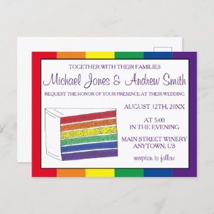 LGBT Gay Pride Rainbow Layer Weddencke Slice Uitnodiging Briefkaart