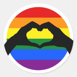 LGBT Gay Pride Regenboog en Hart Hand Silhouet Ronde Sticker