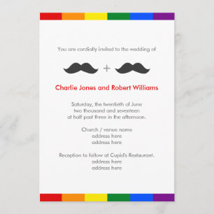 LGBT Gay Wedding Mustaches Rainbow Kaart