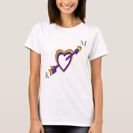 LGBT Gay Wedding Pride Rainbow Heart met Pijl T-shirt (Voorkant)