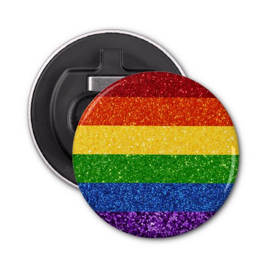 LGBT Glitter Rainbow Pride Flag Button Flesopener (Voorkant)