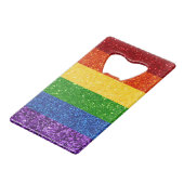 LGBT Glitter Rainbow Pride Flag Kredietkaart Flessenopener (Voorkant Gekanteld)