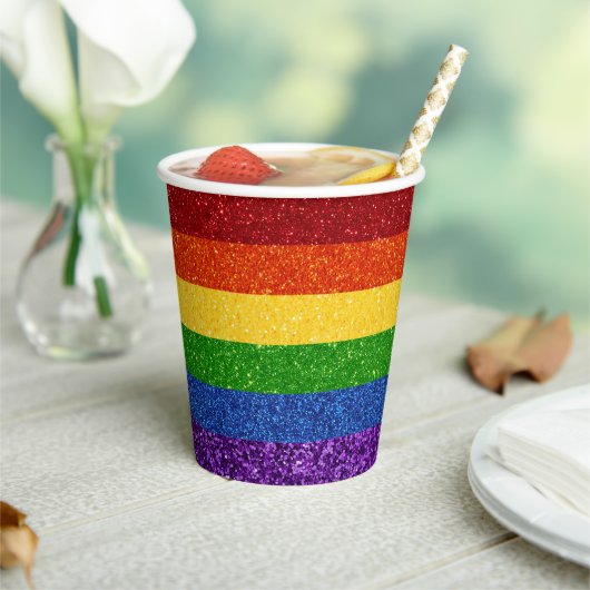 LGBT Glitter Rainbow Pride Flag Papieren Bekers (Insitu)