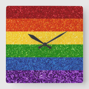 LGBT Glitter Rainbow Pride Flag Vierkante Klok