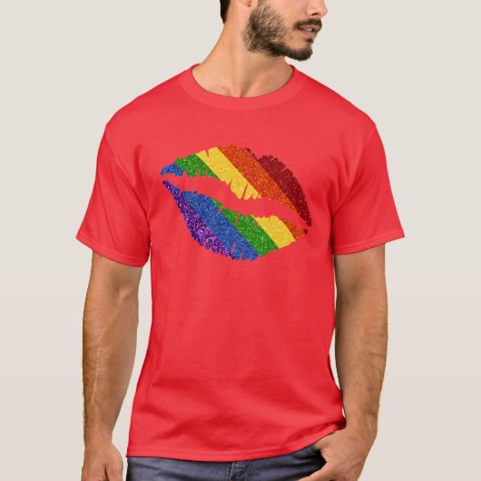 LGBT Glitter Rainbow Pride Lips T-shirt (Voorkant)