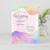 LGBT Gold & Rainbow Waterverf Weddenschap Kaart (Staand voorkant)