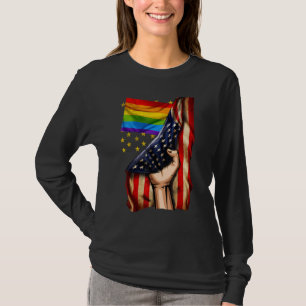 LGBT Hand Trekken Amerikaanse vlag Regenboog Vlag T-shirt