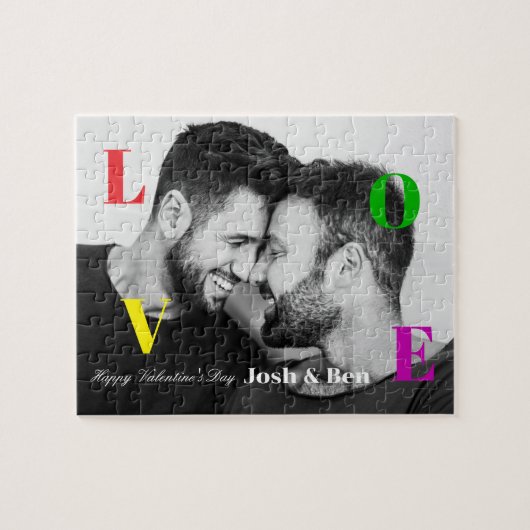 LGBT Happy Valentine's Day Custom Foto Monogram Legpuzzel (Horizontaal)