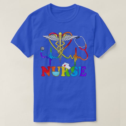 LGBT Hearbeat Stethoscope Caduceus Nurse Rainbow F T-shirt (Design voorkant)