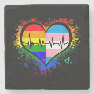 LGBT Heartbeat EKG Shirt Gay Lesbisch Transgender  Stenen Onderzetter