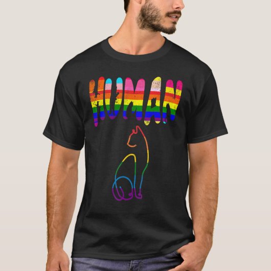 LGBT Human Flag Pride Month Cat T-shirt (Voorkant)