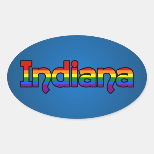 LGBT Indiana Rainbow text Oval Sticker (Devant)