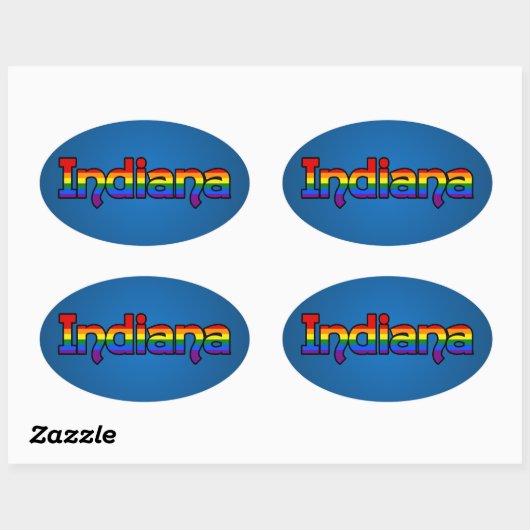 LGBT Indiana Rainbow text Oval Sticker (Feuille)