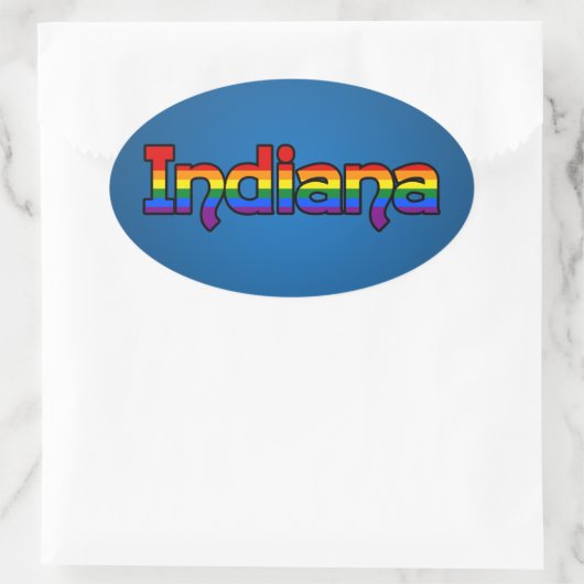 LGBT Indiana Rainbow text Oval Sticker (Sac)