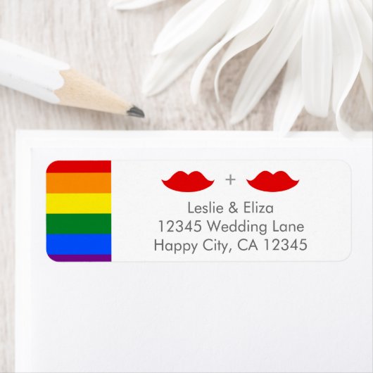 LGBT Lesbische Lippen Regenboog Bruiloft Etiket (Insitu)