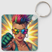 LGBT Lesbische Mohawk Uppercut Pop Art Sleutelhanger (Achterkant)