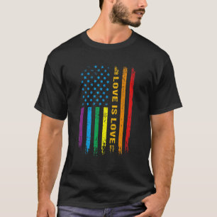 LGBT Liefde Is Liefde Amerikaanse Vlag Gay Pride L T-shirt