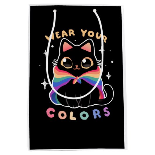 LGBT Pride Cat - Kawaii Rainbow Kat - Draag uw Medium Cadeauzakje (Voorkant)