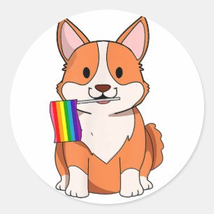 LGBT Pride Cute Corgi Dog met regenboogvlag Gay Le Ronde Sticker