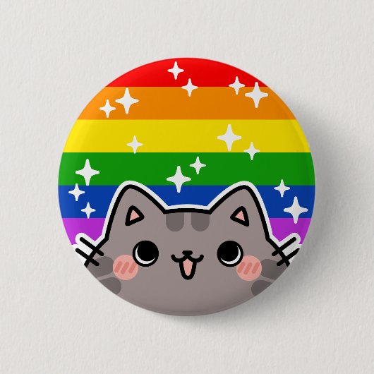 LGBT Pride Flag Cat Button (Voorkant)
