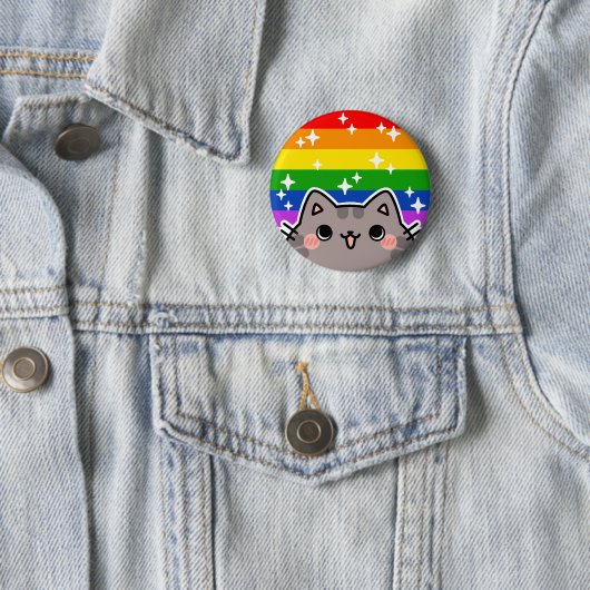 LGBT Pride Flag Cat Button (In situ)