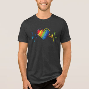 LGBT Pride Gay Lesbisch Moderne Regenboog Hartslag Tri-Blend Shirt