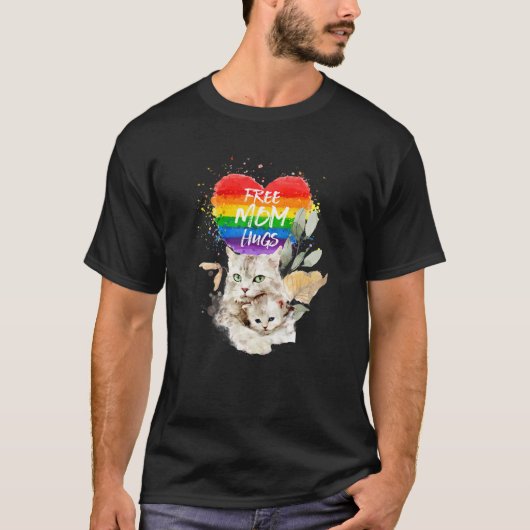 LGBT Pride Mama Cat en Kitten Free Mam Hugs Mothe T-shirt (Voorkant)