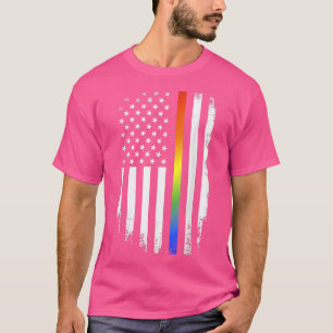 LGBT pride month support with rainbow US american  T-shirt
