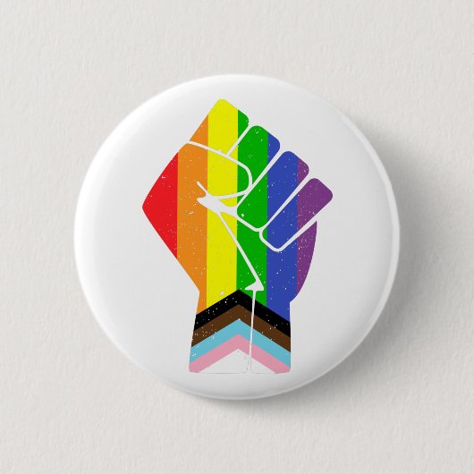 LGBT Pride (Progress) vlag met opgeheven vuist Ronde Button 5,7 Cm (Voorkant)