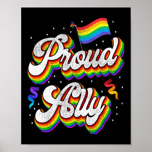 LGBT Pride Proud Ally Rainbow Flag Retro Poster (Voorkant)