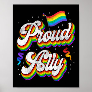 LGBT Pride Proud Ally Rainbow Flag Retro Vintage Poster