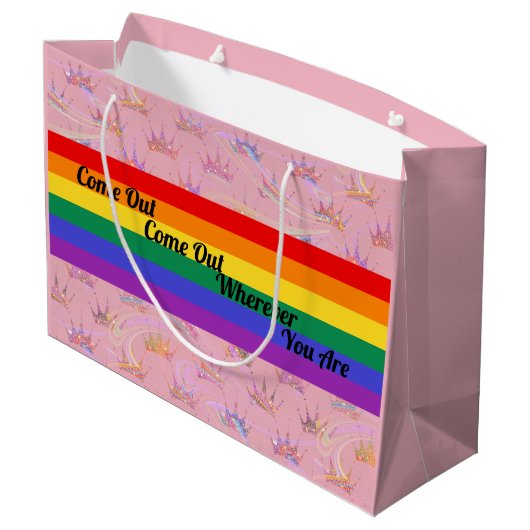 LGBT Pride Rainbow Flag Glam Chic Glitter Crown Groot Cadeauzakje (Achterkant Gekanteld)