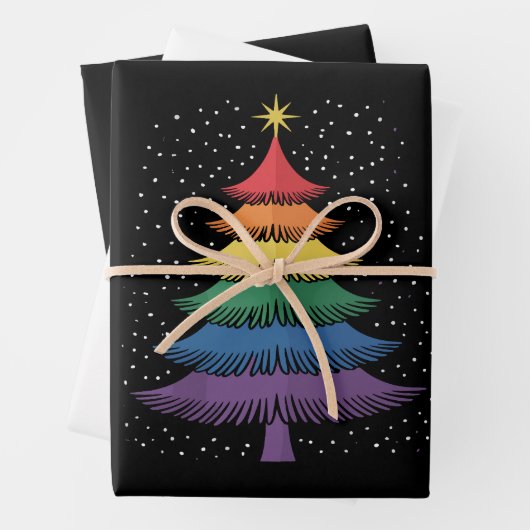 LGBT-Q Pride Christmas Tree Pajama Rainbow Flag Inpakpapier Vel (In situ)