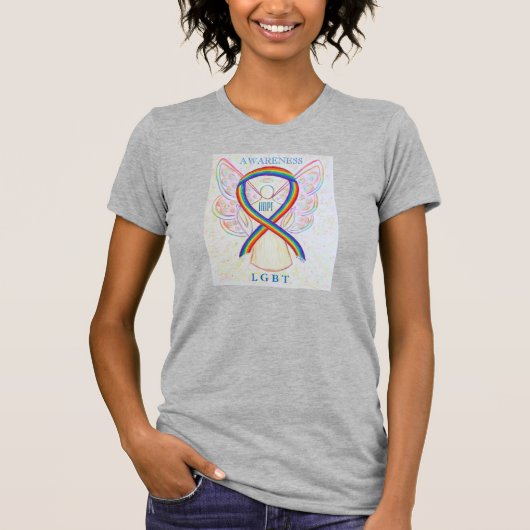 LGBT Rainbow Awareness Ribbon Angel Custom Shirt (Voorkant)