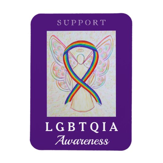 LGBT Rainbow Awareness Ribbon Angel Magnet (Vertical)