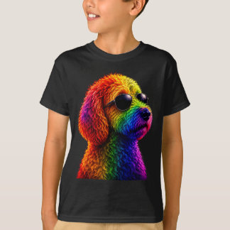 Lgbt rainbow goldendoodle with sunglasses gay t-shirt