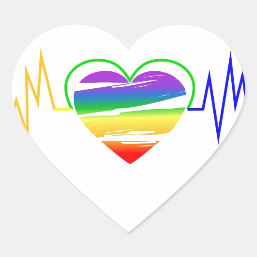 LGBT Rainbow Heart Line Hart Sticker (Voorkant)