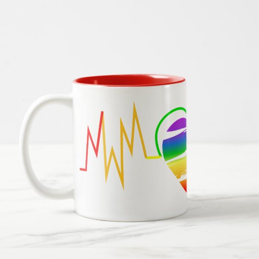 LGBT Rainbow Heart Line Tweekleurige Koffiemok (Links)