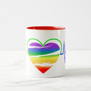 LGBT Rainbow Heart Line Tweekleurige Koffiemok