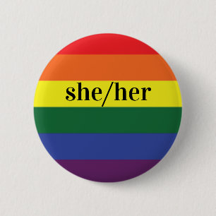 LGBT Rainbow Pride Flag Pronoun Button Zij/Haar